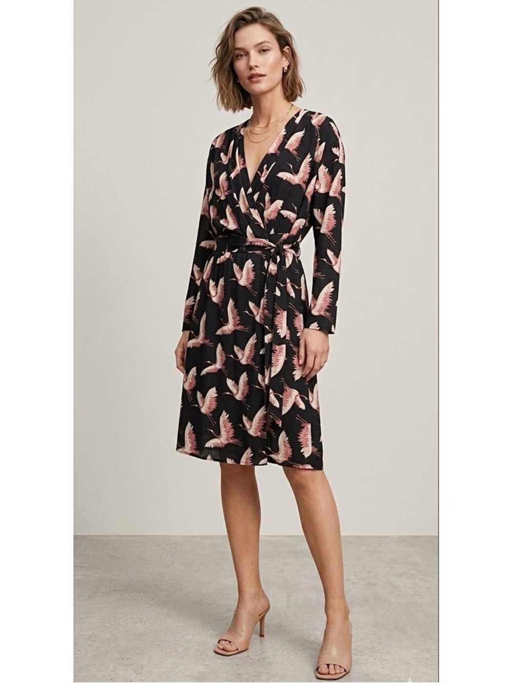 Mango Suit MNG Women’s Pink Flamingo Wrap Dress Size Large